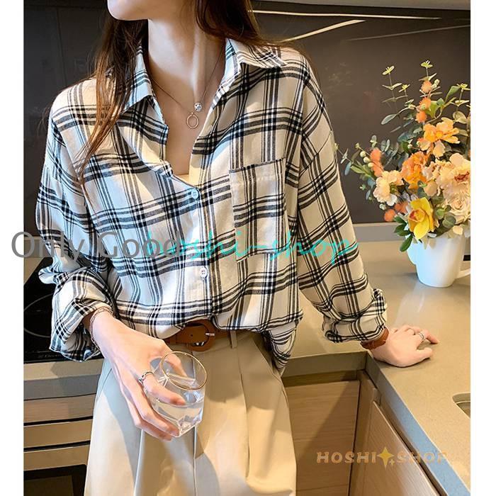 チェックシャツ ブラウス レディース 長袖 チェック柄 開襟シャツ