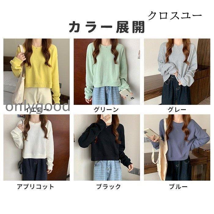 トレーナー レディース トップス 無地 短め 長袖 秋服 冬服 シンプル