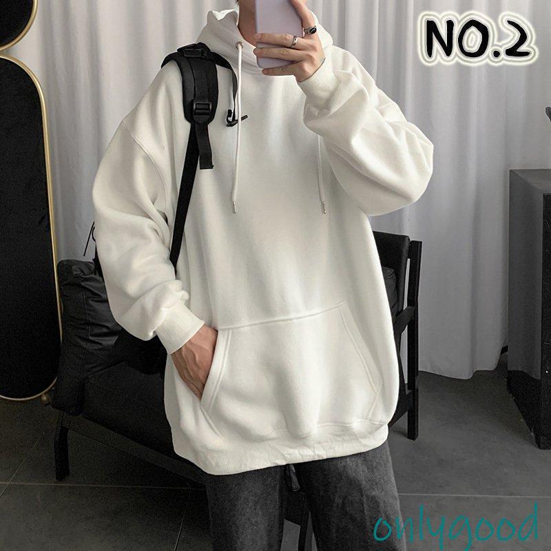 ホワイト カラフルパーカー プルオーバー パーカー ボタン カラフル フード紐カラフル ブラックorホワイトor