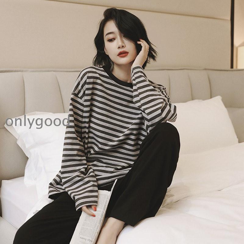 パジャマ ルームウェア レディース 長袖 ストライプ柄 上下セット