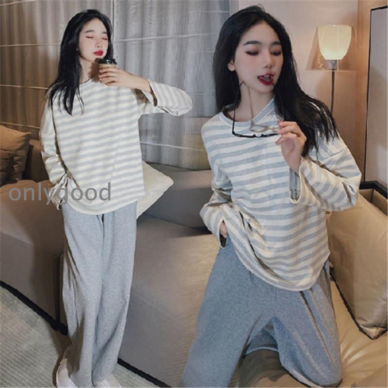 パジャマ ルームウェア レディース 長袖 ストライプ柄 上下セット