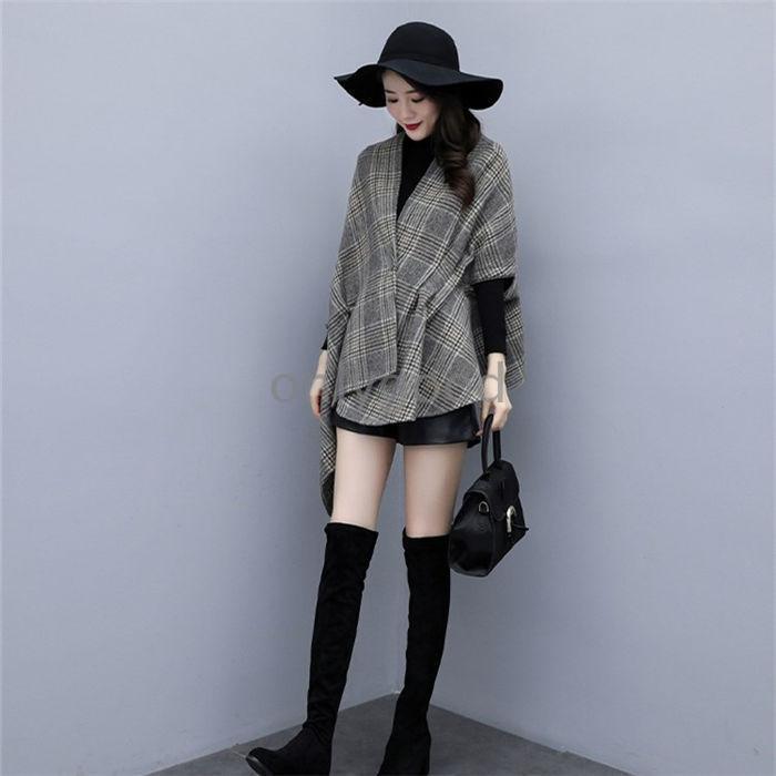 マントコート ラシャコート レディース チェック柄 不規則 マント ポンチョ ケープ コート アウター 羽織り 大きいサイズ ひとつボタン 厚手 秋冬 お出かけ マントコート ラシャコート レディース チェック柄 不規則 マント