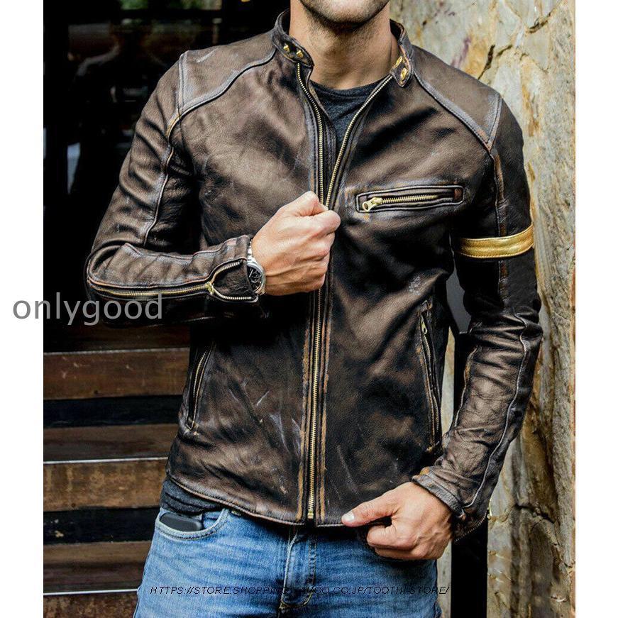 メンズ革ジャン 秋冬 レザージャケット 立ち襟 合わせやすい