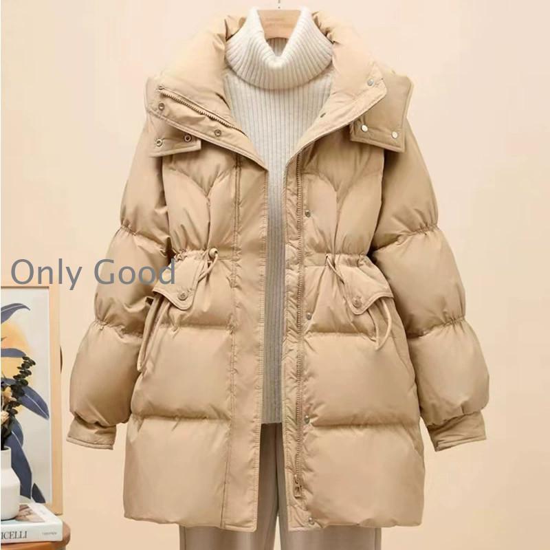 秋冬 ダウンコート レディース ミドル丈 フード付き ダウンジャケット