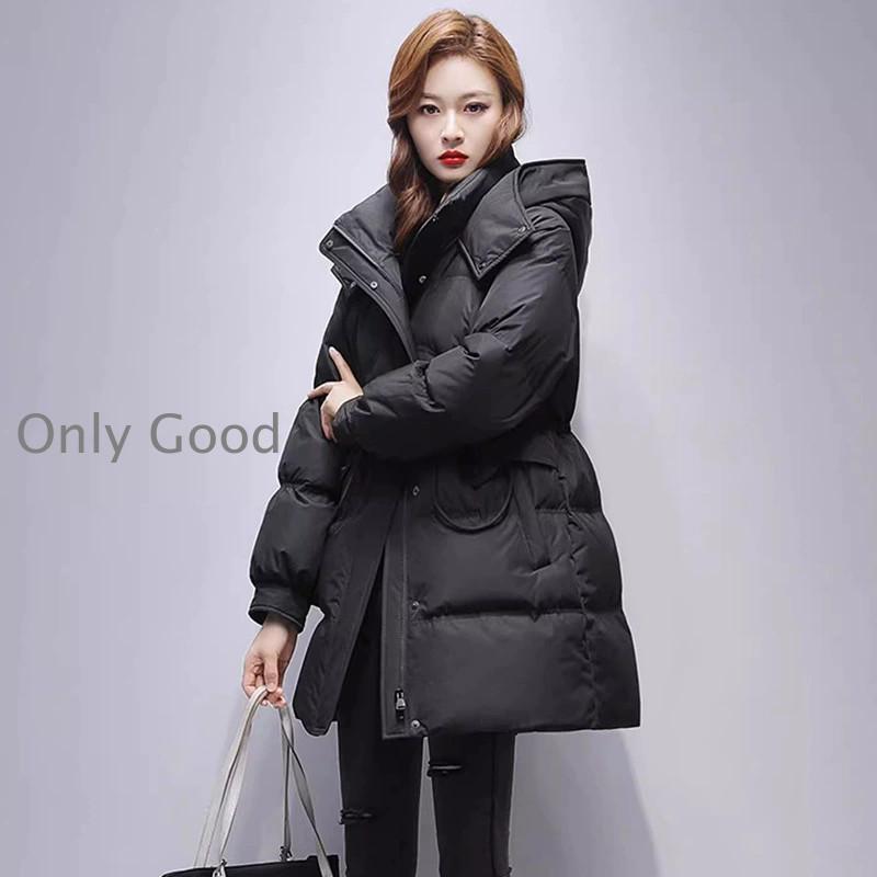 秋冬 ダウンコート レディース ミドル丈 フード付き ダウンジャケット