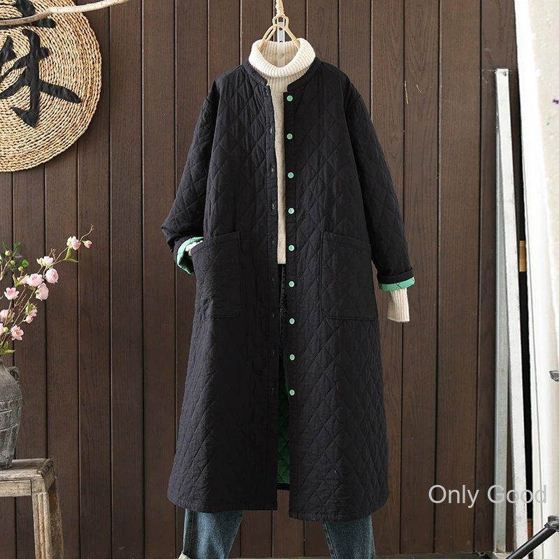 FIRMUM キルティングコート　ノーカラー　ロング　ブラック　コーデュロイ WEB限&一部店舗限定定】ノーカラーキルティングロングコート(コート