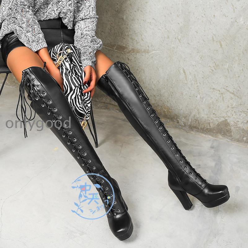 Pleaserレースアップ ニーハイブーツ 532921-01.jpg