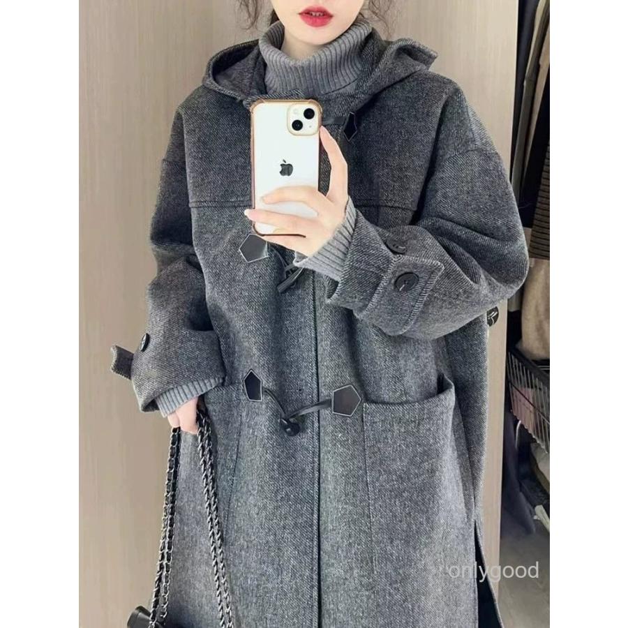 グレー ダッフルコート フード付き ダッフルコート レディース アウター ダッフル コート フード付き 通勤