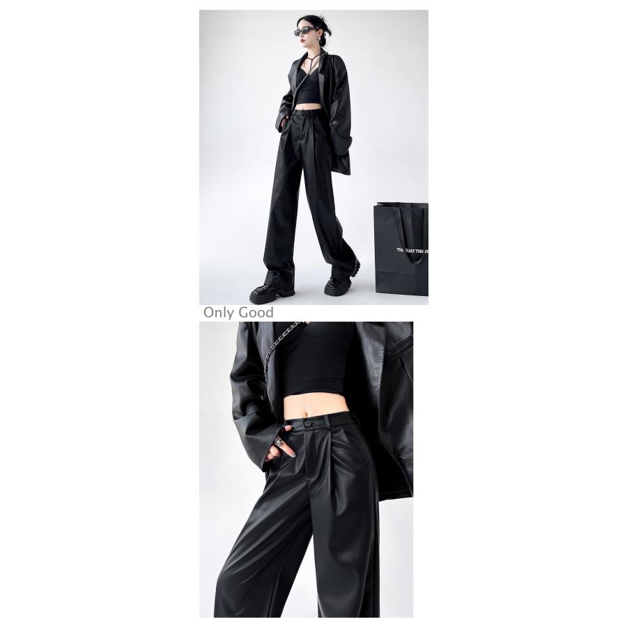 Heve Funcouture Leather PT black ガウチョパンツ フェイクレザーパンツ PU 合皮 秋冬 レディース ワイドパンツ ハイ