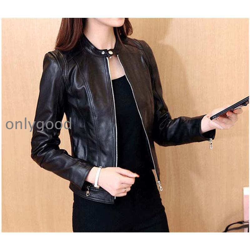 ノーカラー シングルライダース レザージャケット レディース 秋冬 革