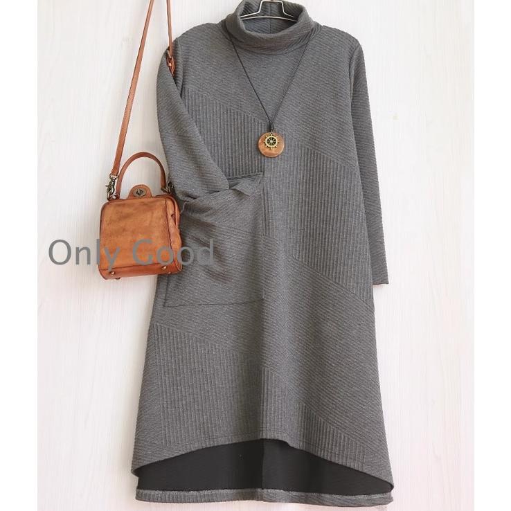 ワンピース チュニック 冬 ロング レディース 40代 膝丈 長袖 厚手