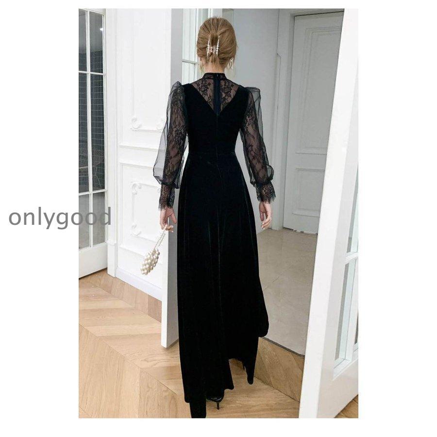 大人可愛い✨黒レースロングドレス ロングドレス レース 黒 マーメイド sexy Belsia(S/M/L