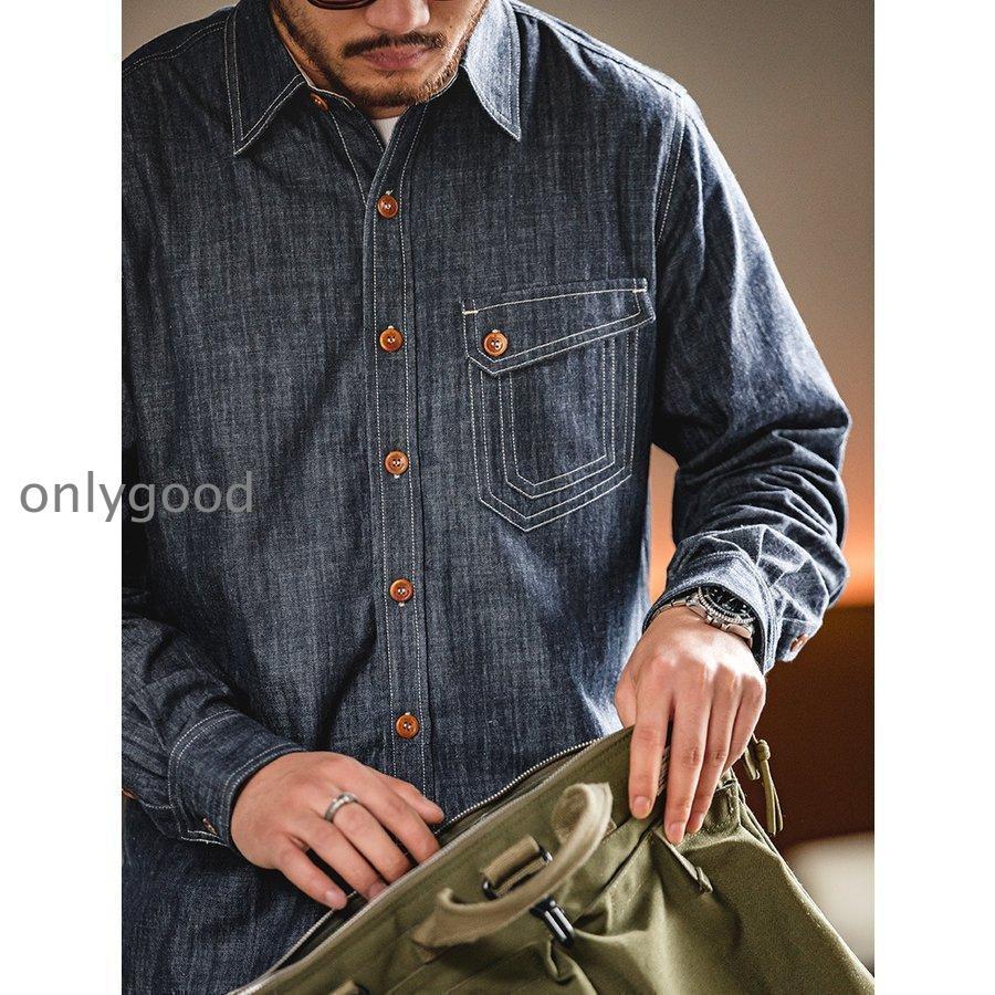 デニム シャツジャケット メンズ ビジネス 通勤 ワークシャツ 長袖