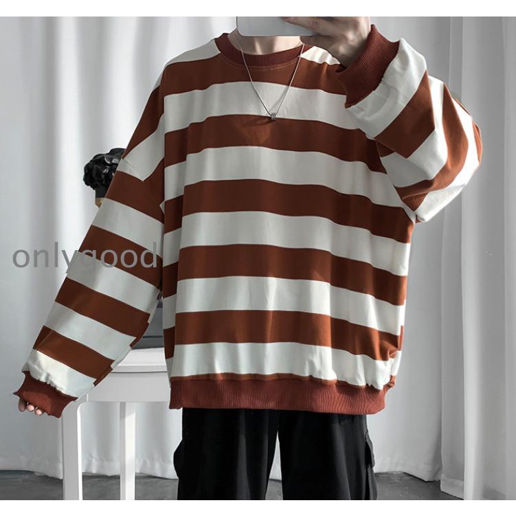 ボーダー柄 メンズ ロングTシャツ 厚地 長袖Tシャツ クールネック