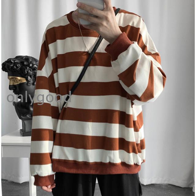 ボーダー柄 メンズ ロングTシャツ 厚地 長袖Tシャツ クールネック