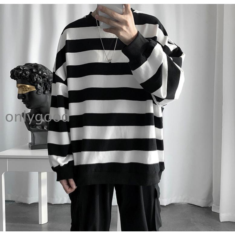 ボーダー柄 メンズ ロングTシャツ 厚地 長袖Tシャツ クールネック