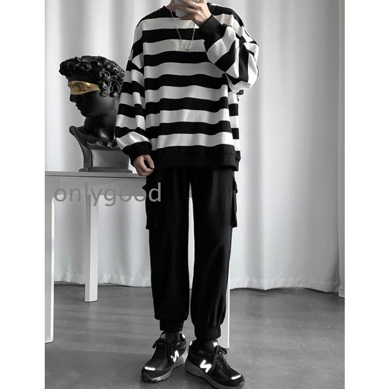 ボーダー柄 メンズ ロングTシャツ 厚地 長袖Tシャツ クールネック