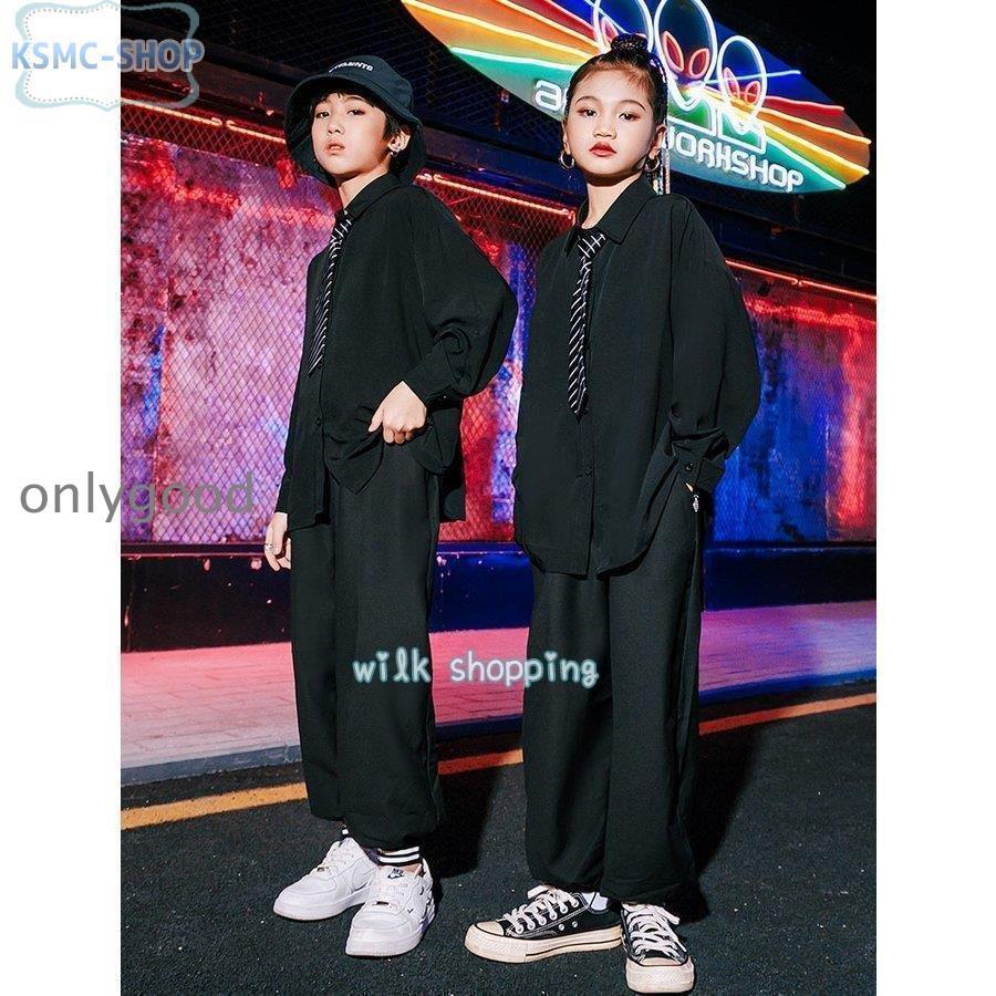 社交ダンス　白×黒セットアップ　イチオク　M キッズダンス衣装 セットアップ ヒップホップ 無地シャツ 大きめ 黒 白