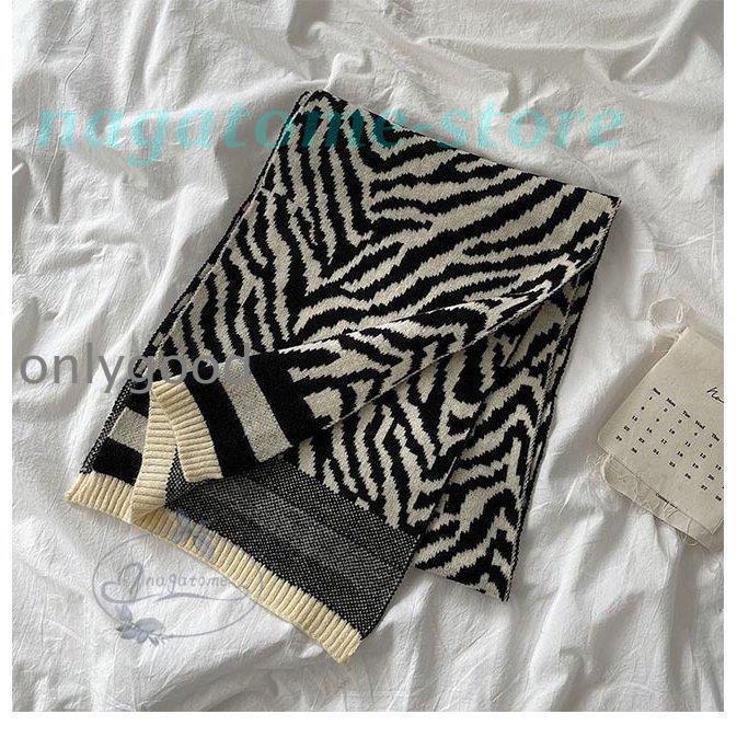 レディース ニットマフラー ゼブラ柄 マフラー ニット きめ細かい 冬