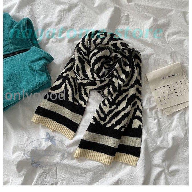 レディース ニットマフラー ゼブラ柄 マフラー ニット きめ細かい 冬