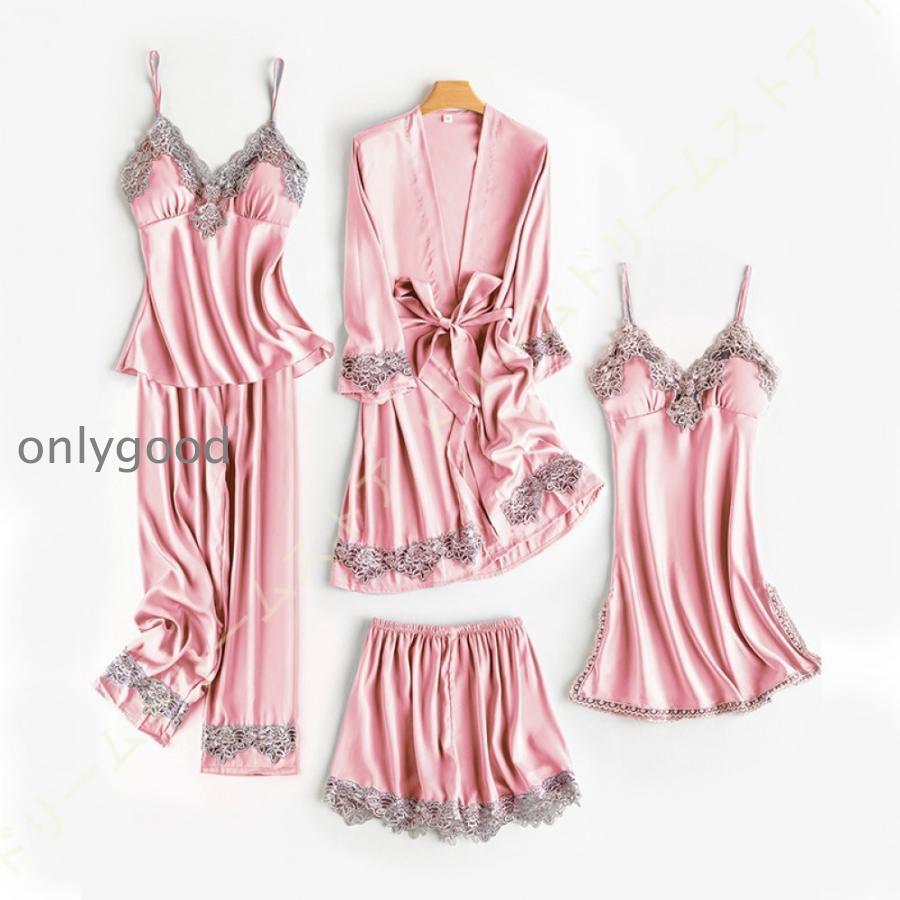 パジャマ レディース ルームウェア サテン シルクタッチ 上下セット