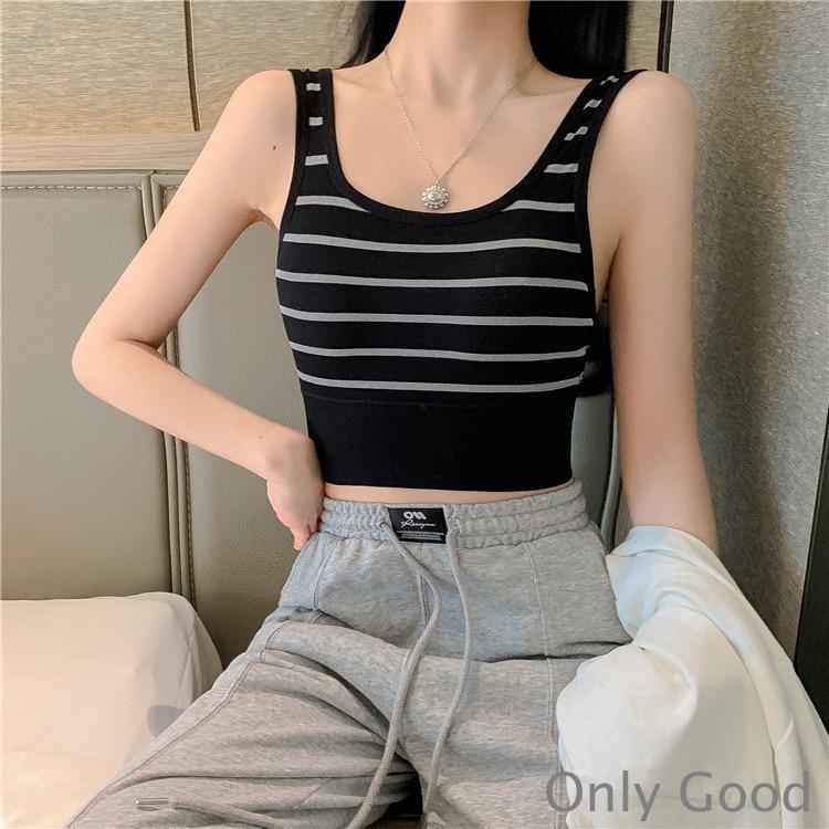 ストライプタンクトップ U字美背＆透けデザインでシェイプアップ効果