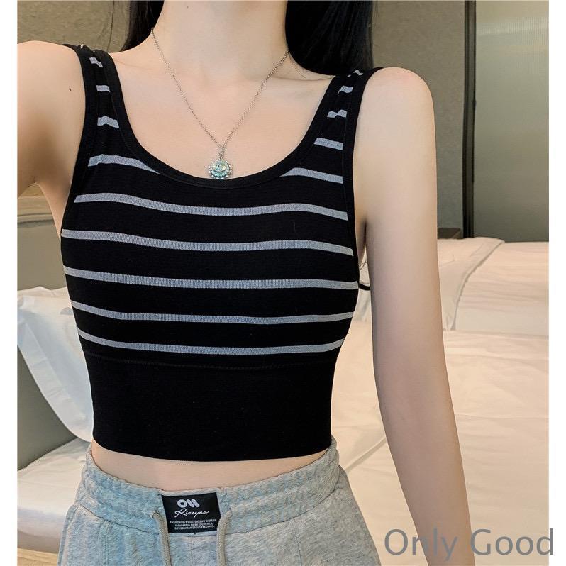 ストライプタンクトップ U字美背＆透けデザインでシェイプアップ効果