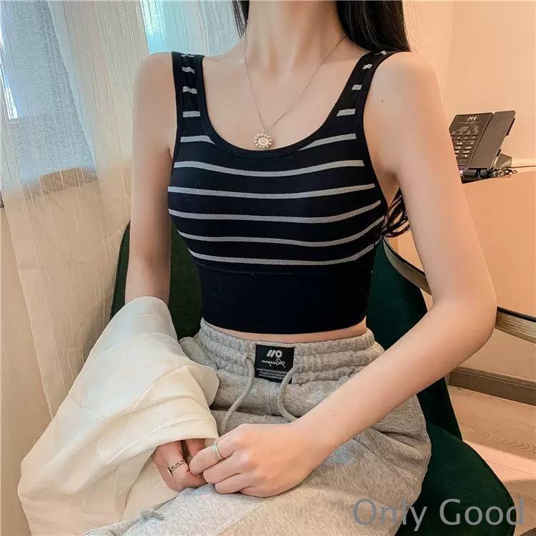 ストライプタンクトップ U字美背＆透けデザインでシェイプアップ効果