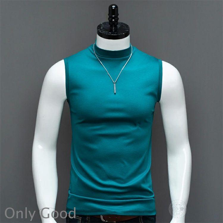 タンクトップ 綿100％ メンズ レディース ゴルフ モックネックシャツ