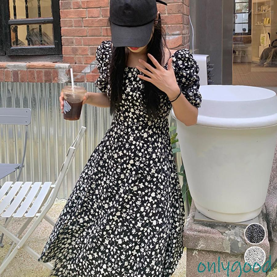 小花柄 ロングワンピース スクエアネック : Only Good - 通販 - Yahoo