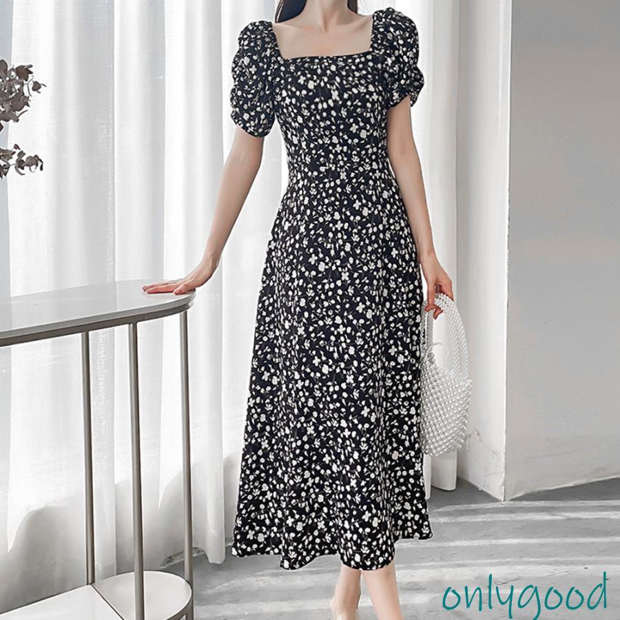 小花柄 ロングワンピース スクエアネック : Only Good - 通販 - Yahoo