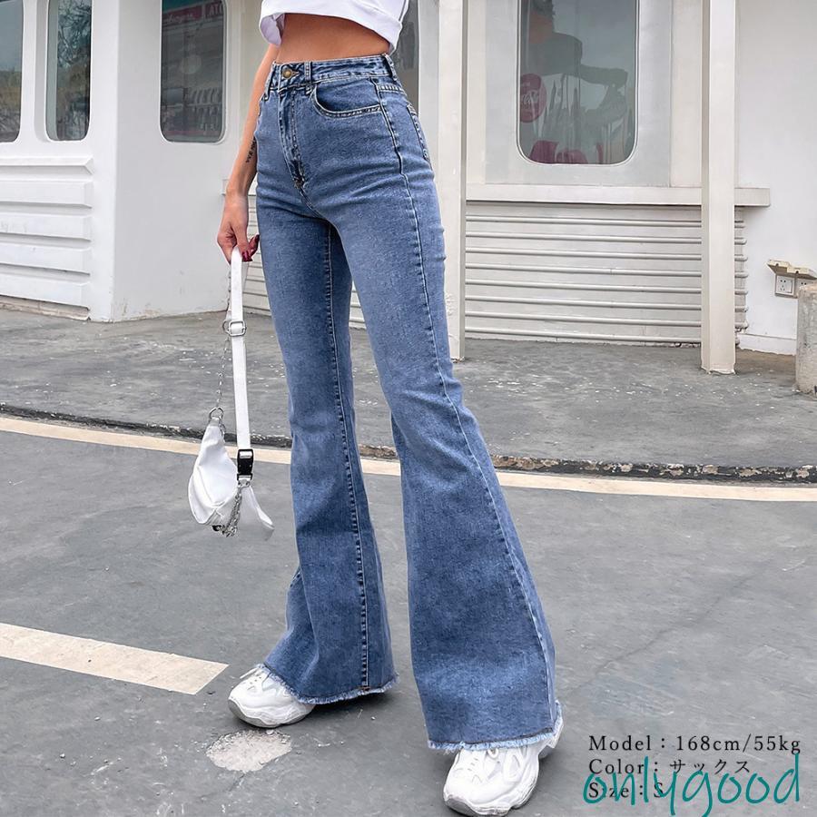 ファシルpleated denim fpants setup 対応フレアパンツ デニム フレアパンツ 裾フリンジ 美脚 : Only Good - 通販