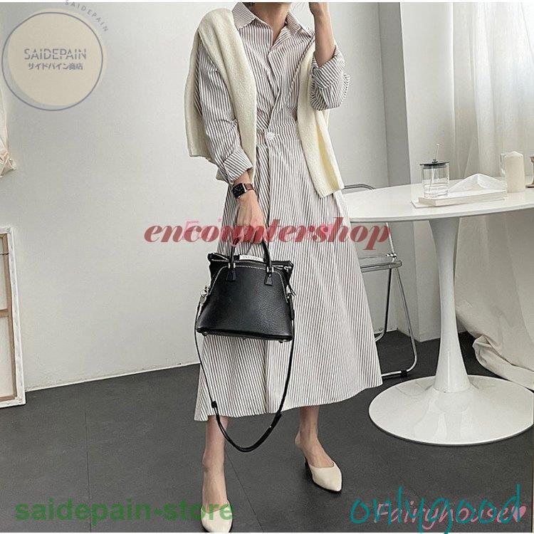 新品タグ付✨CELFORD シャツワンピース フレア Aライン ネイビー 長袖 シャツワンピース レディース スタンドカラー フレアシャツ