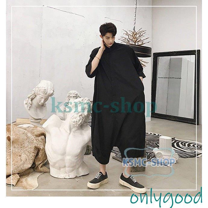 つなぎ メンズ ゆったり オールインワン 七分丈袖 クロップド