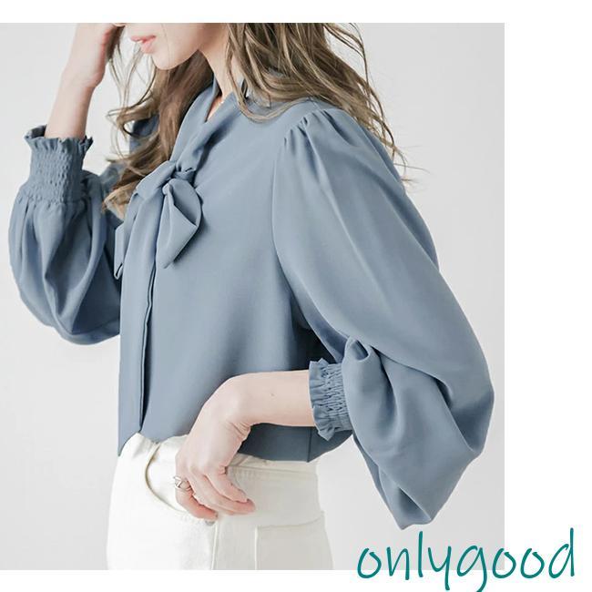 【新品タグ付き】シルキークロスボータイブラウス ブラウン シフォン リボン付き ボウタイブラウス 長袖 レディース トップス シフォン リボン