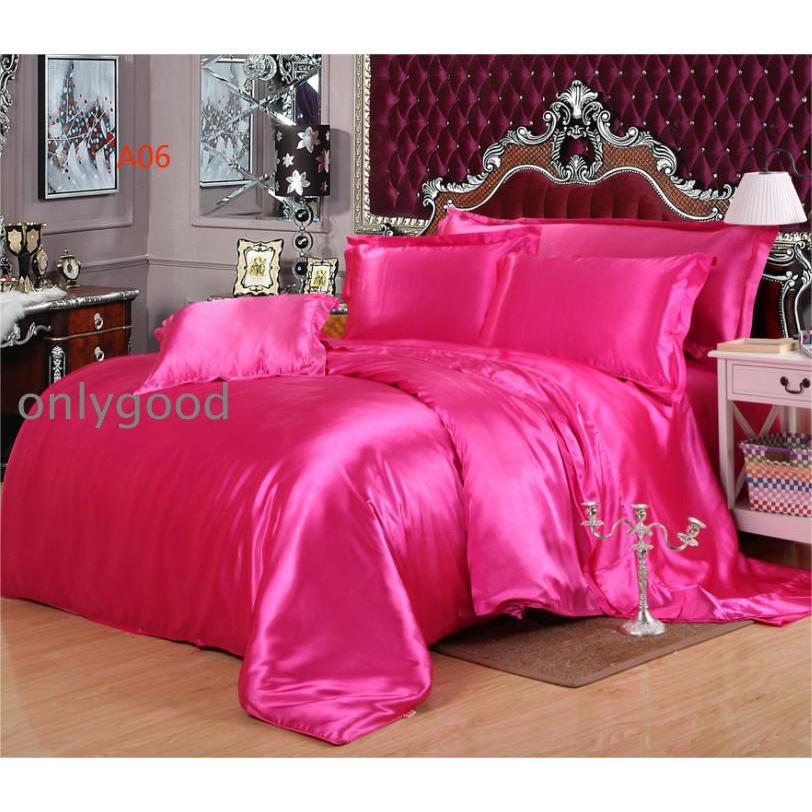 純色 シルクシーツ4点セット 掛け布団カバーセット ベッド用セット 枕