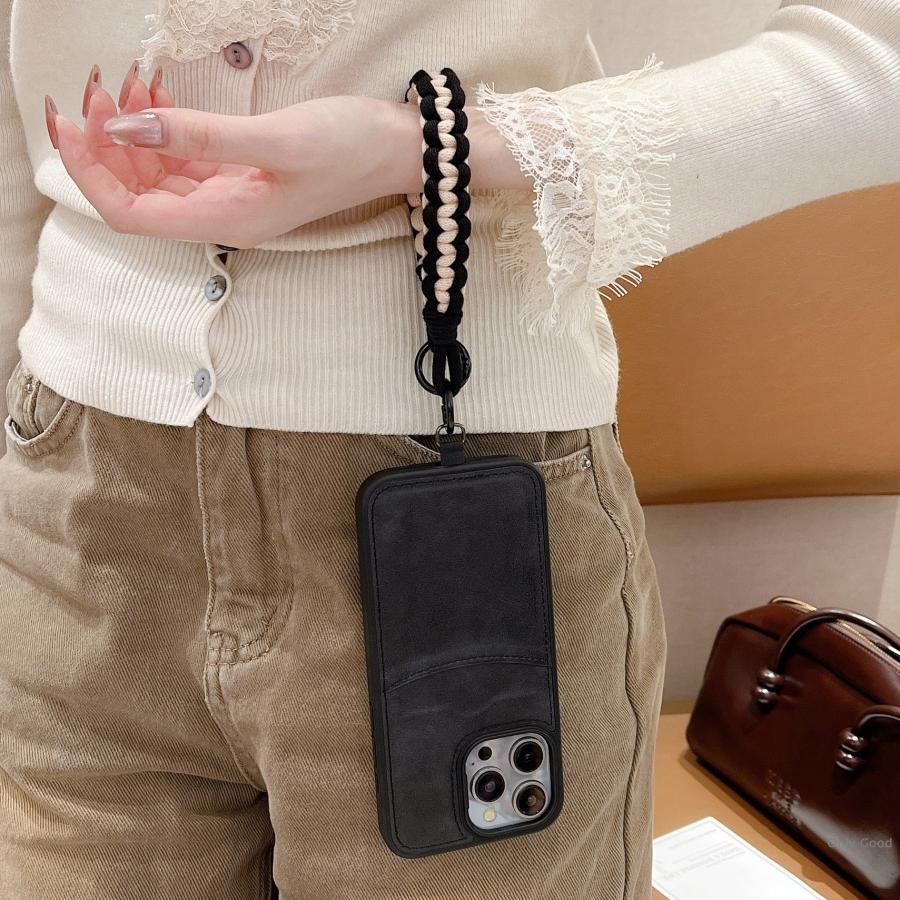 ハンドストラップ スマホ かわいい ソロモン編み込み ショート