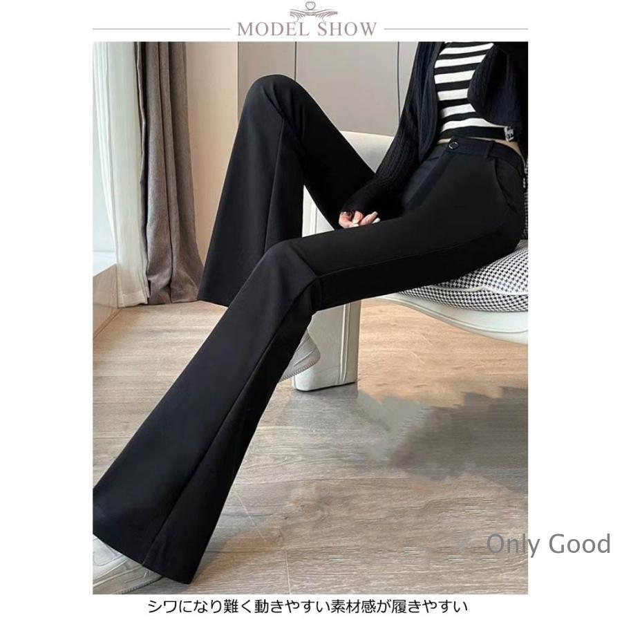 ストレッチ フレア パンツ 通勤 ベルボトム ストレッチバンツ 黒