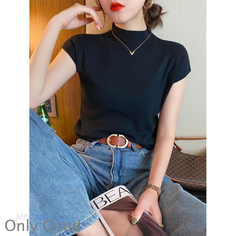 サマーニット レディース 半袖 春 夏 接触冷感 トップス セーター ハイネック 涼しい 冷房対策 オフィス 薄手 プルオーバー 伸縮性 体型カバー | ブランド登録なし | 14