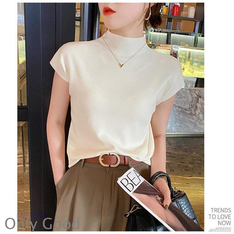 サマーニット レディース 半袖 春 夏 接触冷感 トップス セーター ハイネック 涼しい 冷房対策 オフィス 薄手 プルオーバー 伸縮性 体型カバー | ブランド登録なし | 18