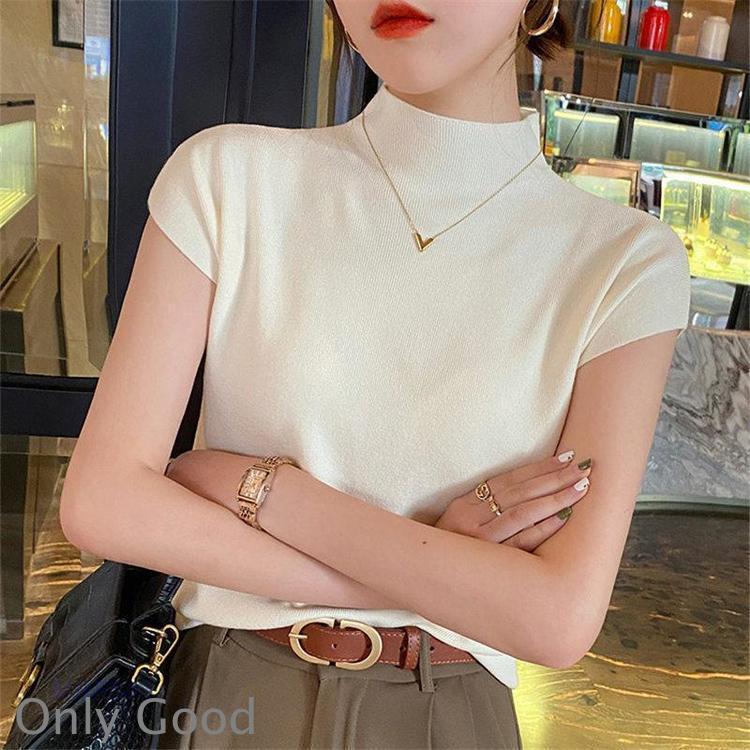 サマーニット レディース 半袖 春 夏 接触冷感 トップス セーター ハイネック 涼しい 冷房対策 オフィス 薄手 プルオーバー 伸縮性 体型カバー | ブランド登録なし | 19