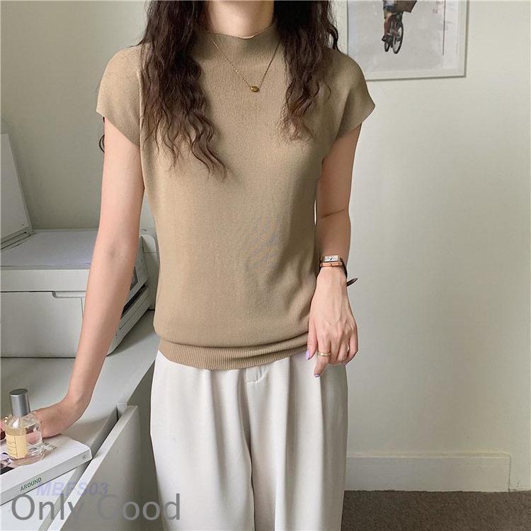 サマーニット レディース 半袖 春 夏 接触冷感 トップス セーター ハイネック 涼しい 冷房対策 オフィス 薄手 プルオーバー 伸縮性 体型カバー | ブランド登録なし | 05