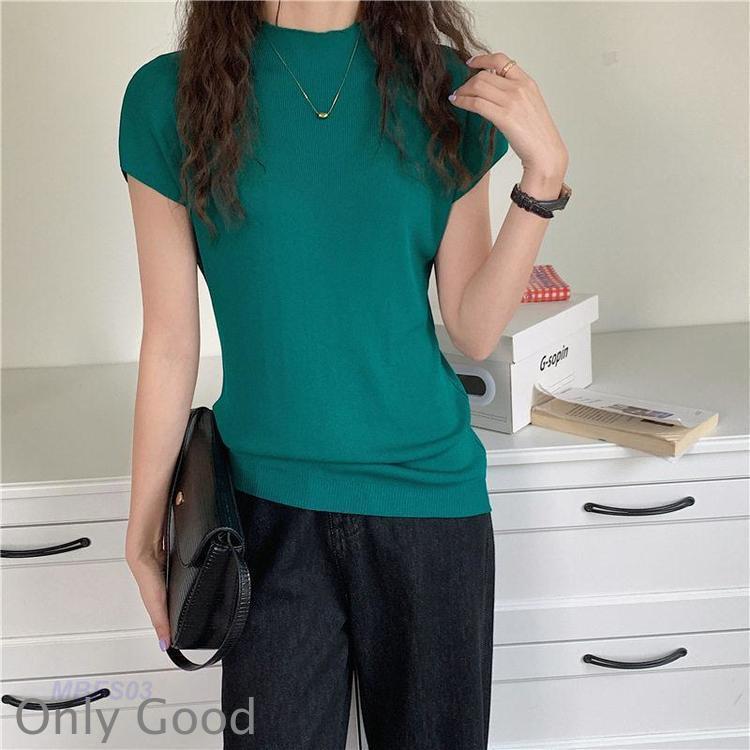 サマーニット レディース 半袖 春 夏 接触冷感 トップス セーター ハイネック 涼しい 冷房対策 オフィス 薄手 プルオーバー 伸縮性 体型カバー | ブランド登録なし | 07