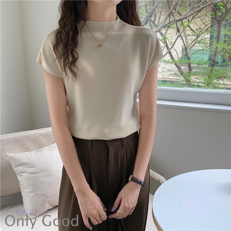 サマーニット レディース 半袖 春 夏 接触冷感 トップス セーター ハイネック 涼しい 冷房対策 オフィス 薄手 プルオーバー 伸縮性 体型カバー | ブランド登録なし | 08