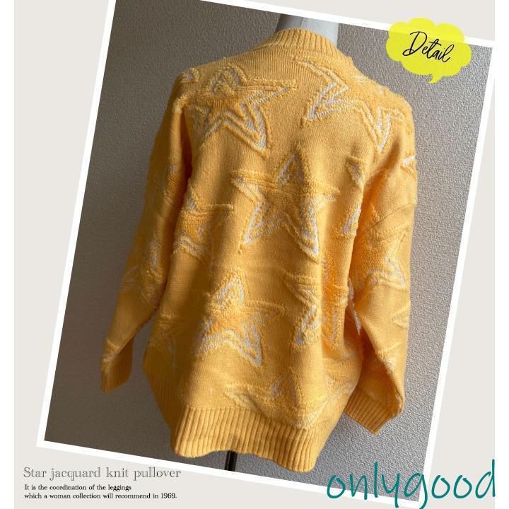 星柄 ニット レディース 秋冬 厚手 ゆったり 長袖 セーター ざっくり