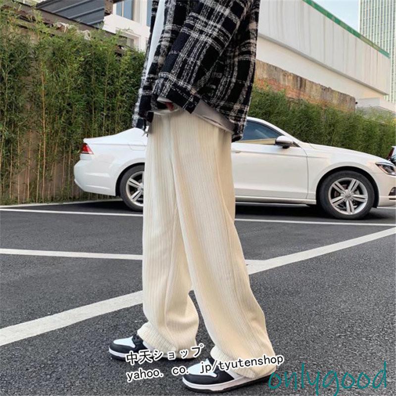 ワイドパンツ メンズ コーデュロイパンツ ワイドルック リブパンツ 秋冬 ボトムス 韓国ファッション ストレート ウエストゴム ゆったり長 ...