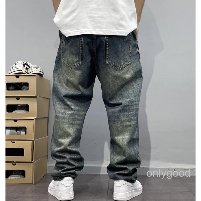 ワイドデニム メンズ リペア加工 クラッシュ デニムパンツ ワイド