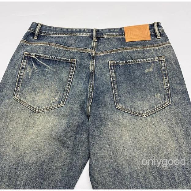 ワイドデニム メンズ リペア加工 クラッシュ デニムパンツ ワイド