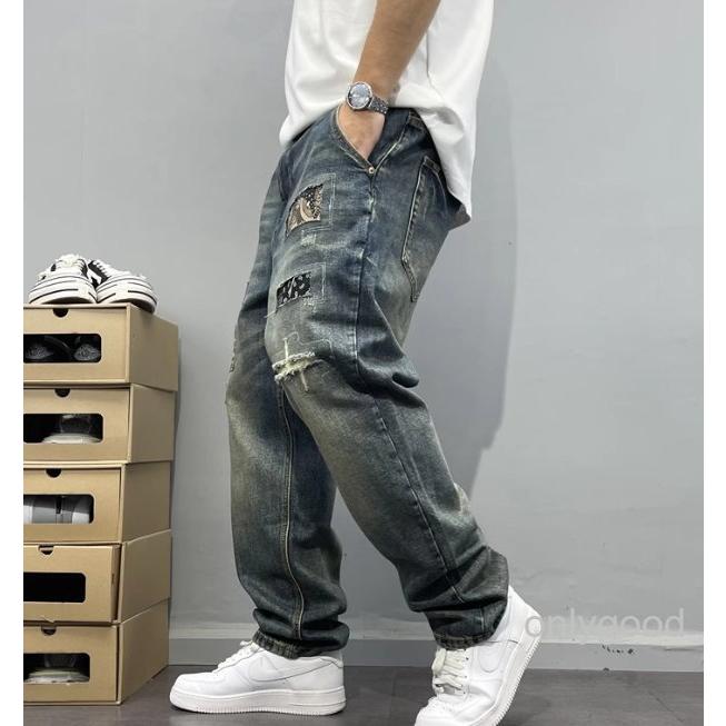 ワイドデニム メンズ リペア加工 クラッシュ デニムパンツ ワイド