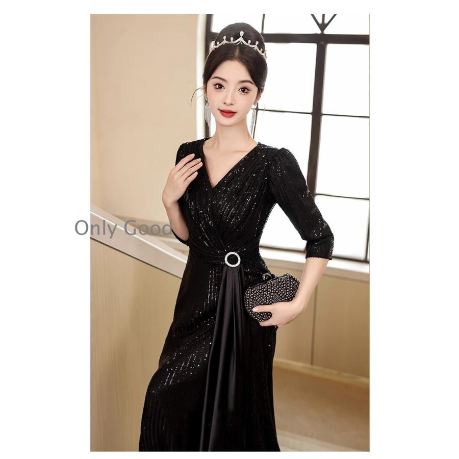 パーティードレス 結婚式 ワンピース 大きいサイズ 袖あり ロング